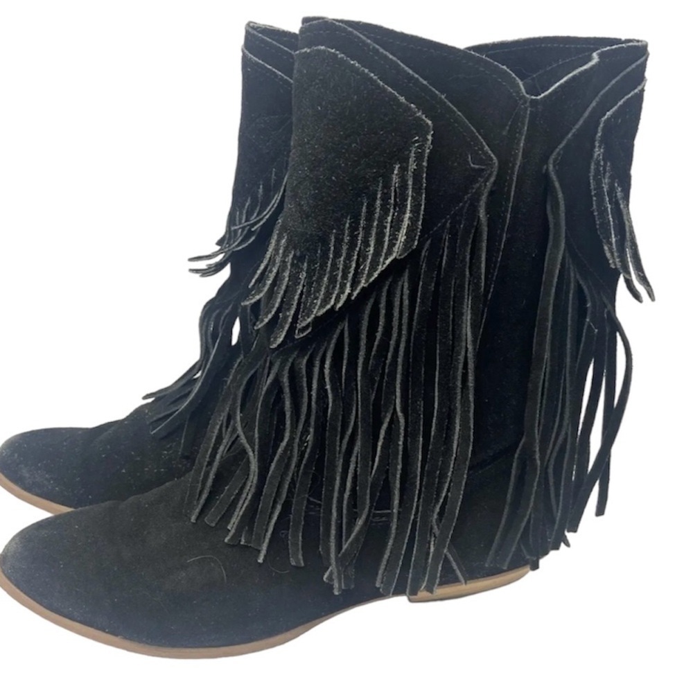 Vintage Capezio Black Suede Fringe Western Cowboy Boots Women’s 5.5
